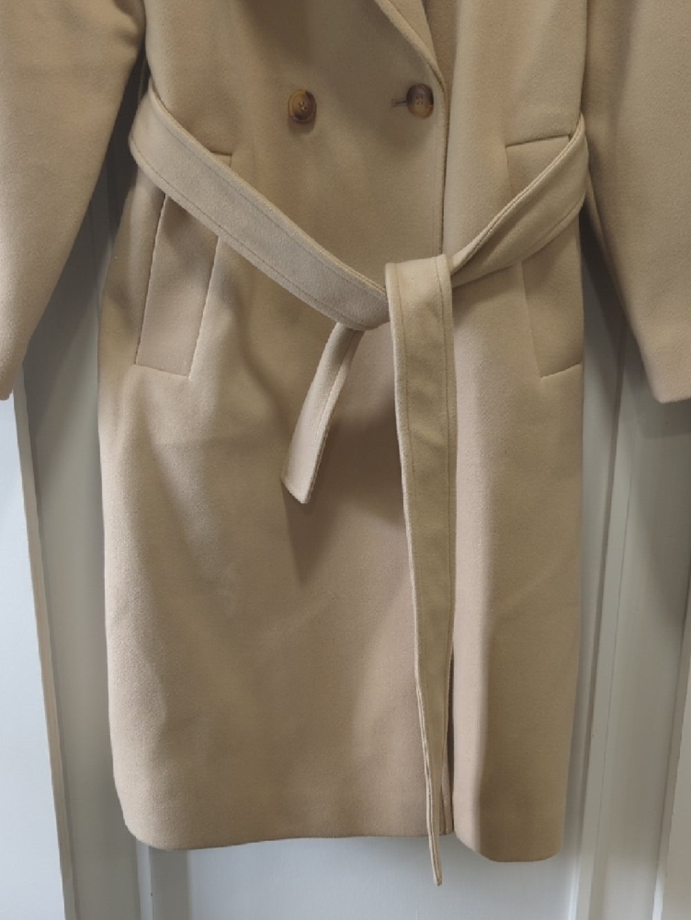 LOFT Light Beige Double Breasted Belted Pea Coat Size Small - Picture 5 of 13